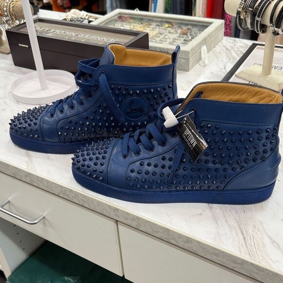 Christian Louboutin Blue Spiked Athletic Shoes - Picture 3 of 9